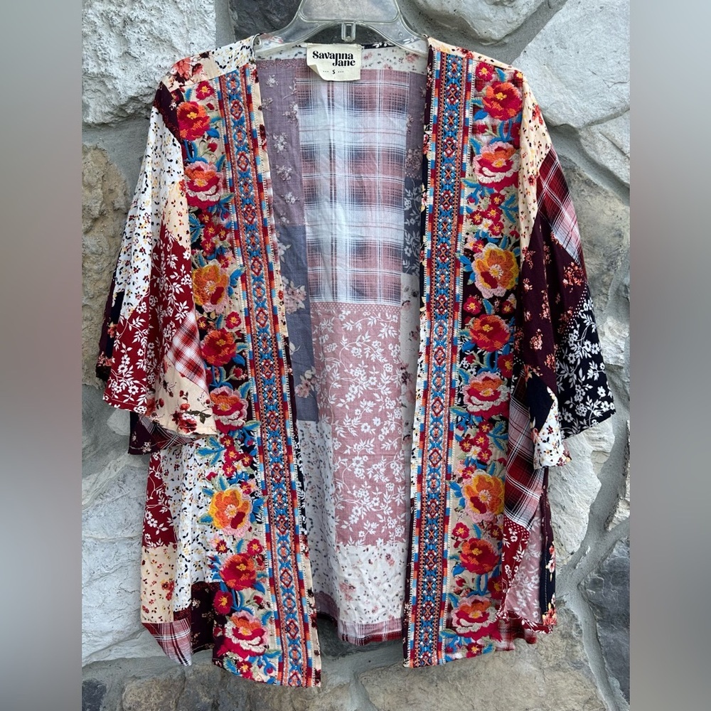 Savanna Jane Kimono Size S Embroidered Patchwork Bohemian Western Festival Gypsy